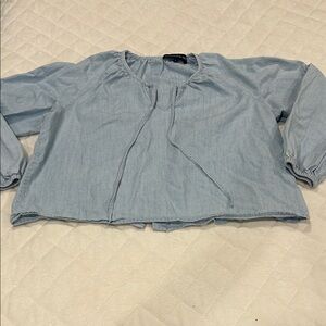 United By Blue Light Blue Chambray Tie-Neck Peasant Top